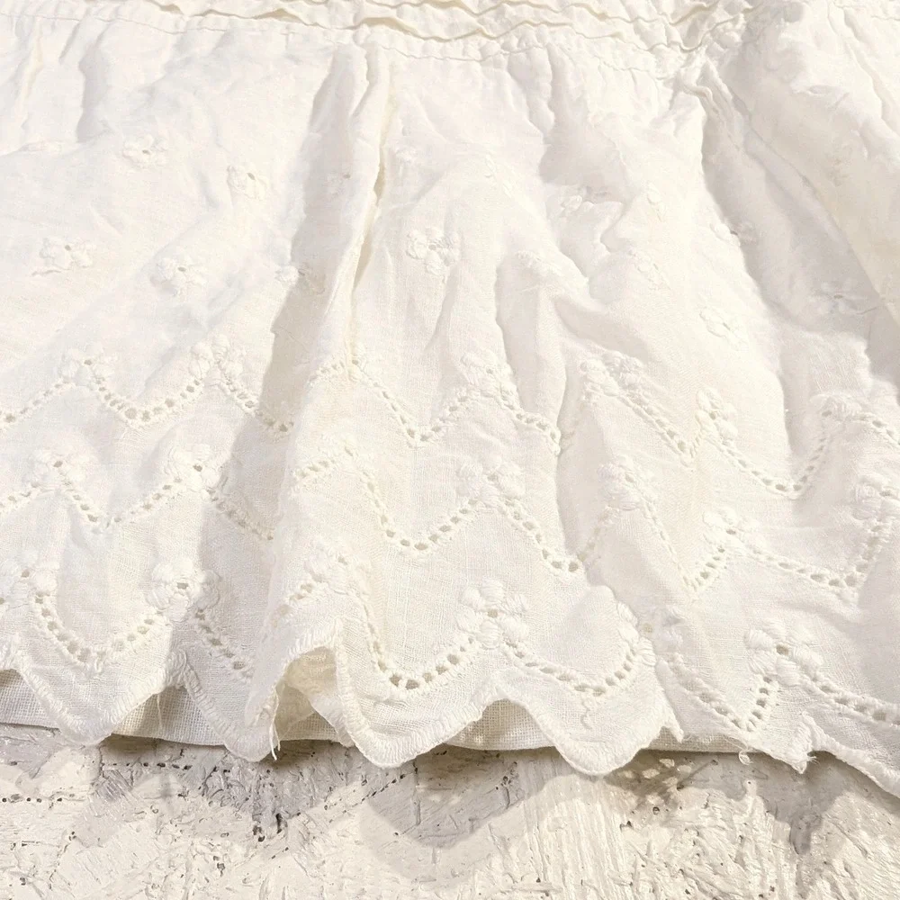 Vintage Boho Eyelet Skirt 26x30 White‎ Cotton Tiered Prairie READ